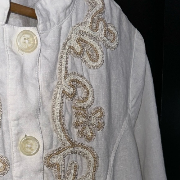 Chico’s 100% Linen Lightweight Boho Beaded Blazer Button Front Jacket Size 2 (L) - Picture 4 of 13